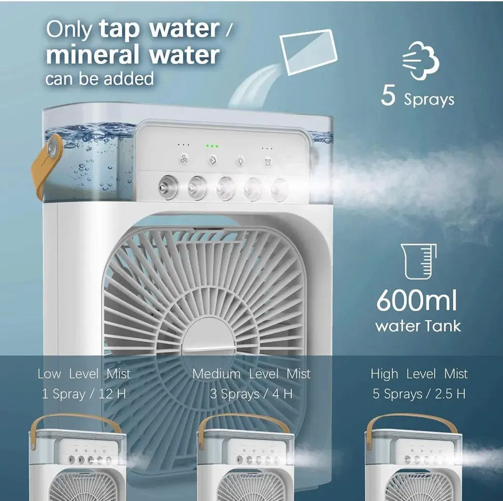 AIR COOLER FAN, Portable 3-in-1 Mini Cooler With LED Light ElectoHub